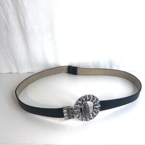 Chicos Statement Hammered Metal Buckle Belt Adjustable Black S/M Boho Western